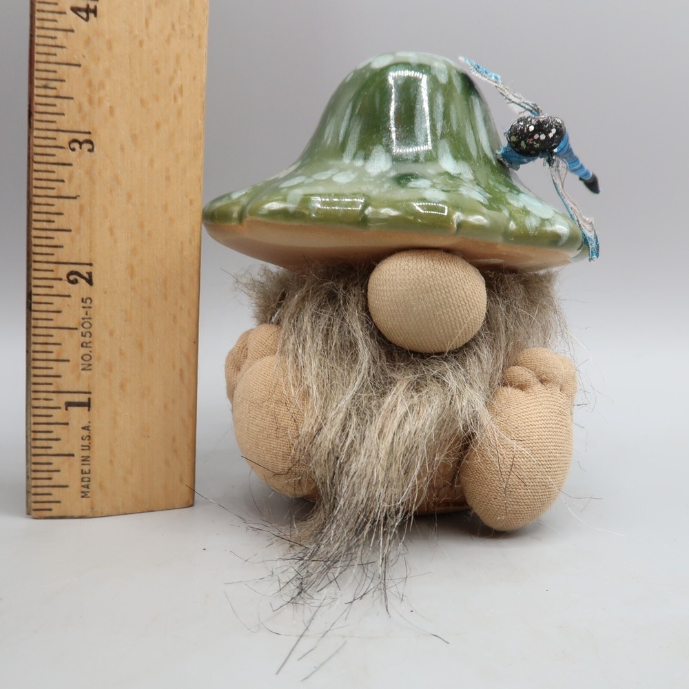 Ceramic Pottery Mushroom Gnomes Beard Statue Decor dragonfly 4 inch - Picture 3 of 7
